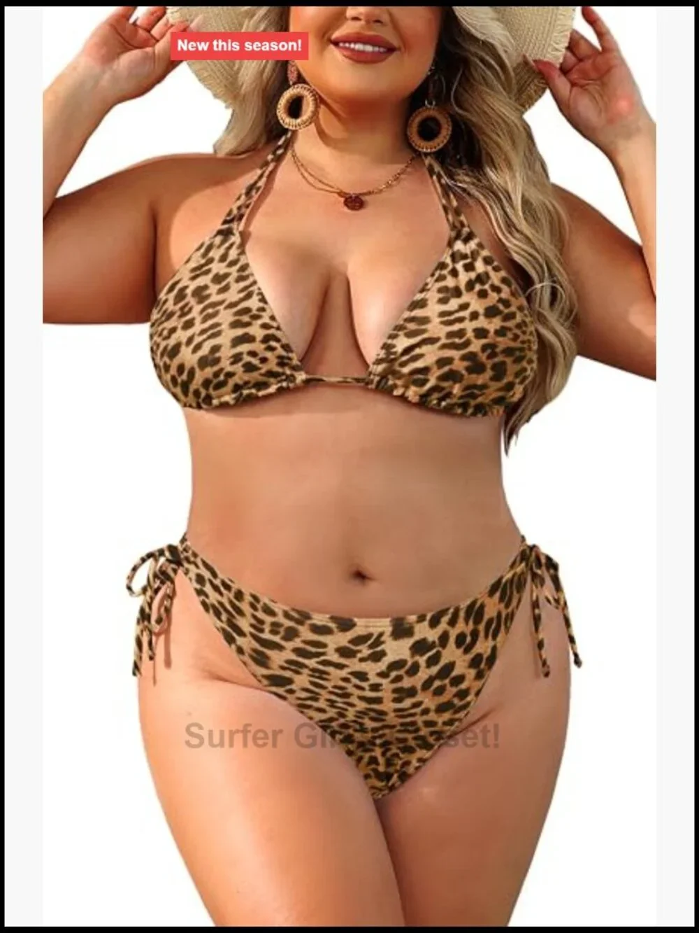 Plus Size Triangle Bikini Set - Adjustable Halter Tops & Side-Tie Bottoms